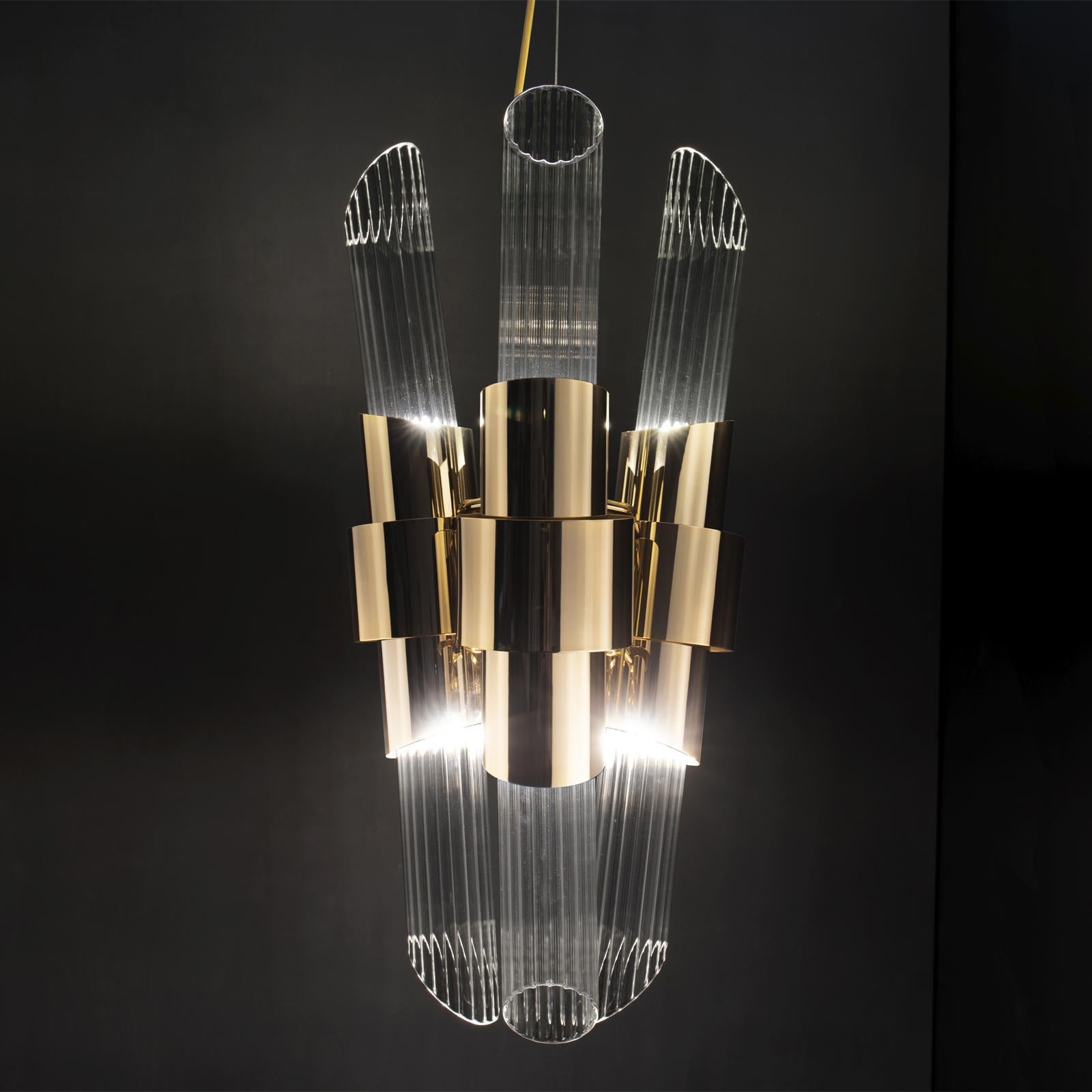 Contemporary Vitta Gold Medium Pendant with Crystal Glass Cylinders For Sale