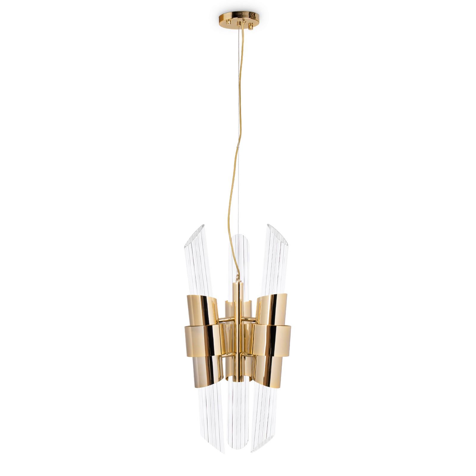 Vitta Gold Medium Pendant with Crystal Glass Cylinders For Sale