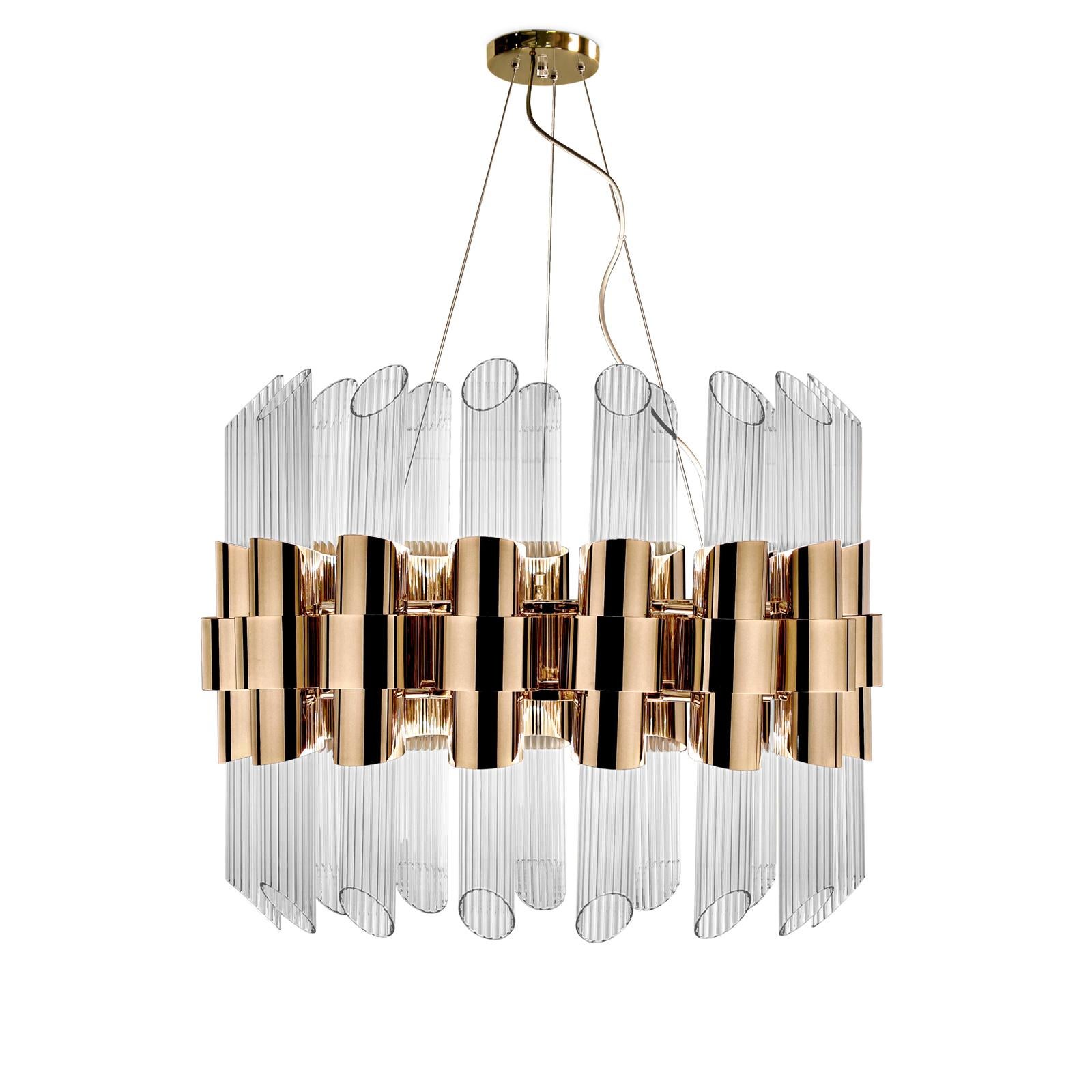 Contemporary Vitta Gold Round Suspension with Crystal Glass Cylinders For Sale