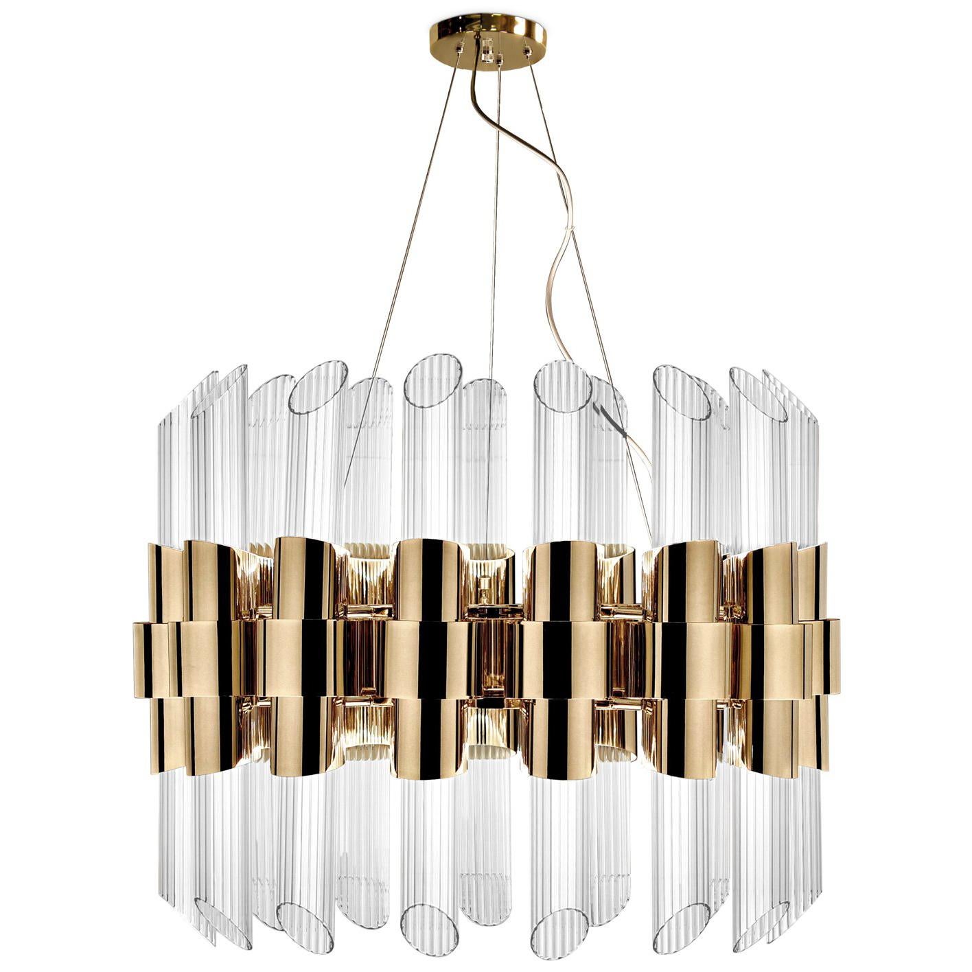 Vitta Gold Round Suspension with Crystal Glass Cylinders For Sale