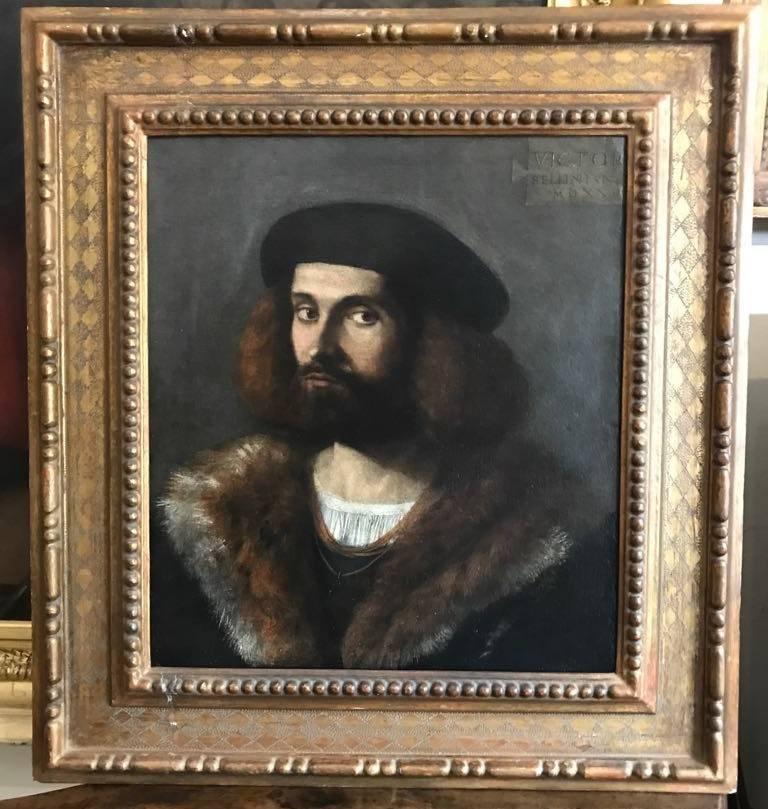 Renaissance Old Master Portrait of a Young Bearded Man - Painting by Vittore Belliniano