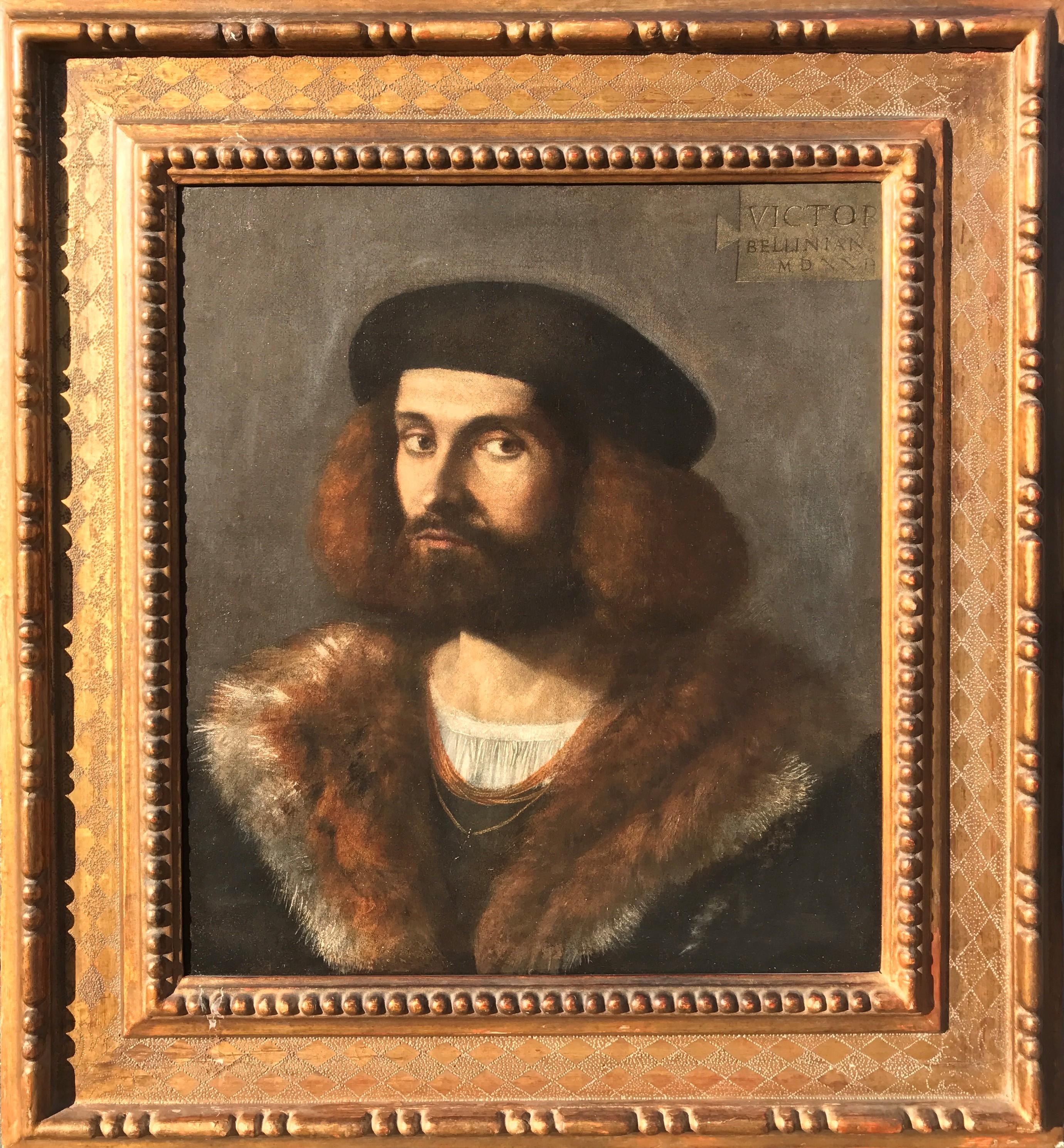 Vittore Belliniano Figurative Painting - Renaissance Old Master Portrait of a Young Bearded Man