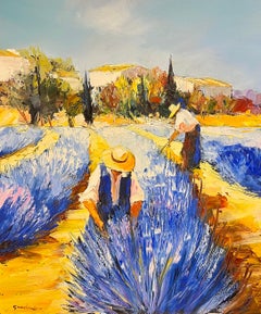 The Lavender Harvest Provence Harvest Workers in Fields Large Signed Painting
