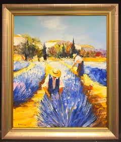 The Lavender Harvest Provence Harvest Workers in Fields Large Signed Painting