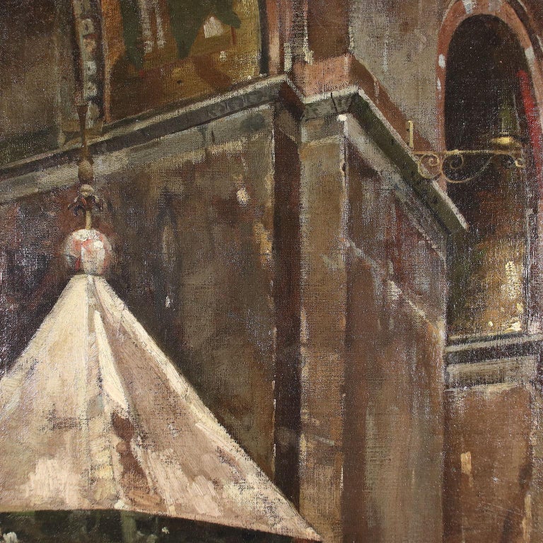 Church Interior by Vittore Zanetti Zilla Oil on Canvas Italy \'800. For Sale 6