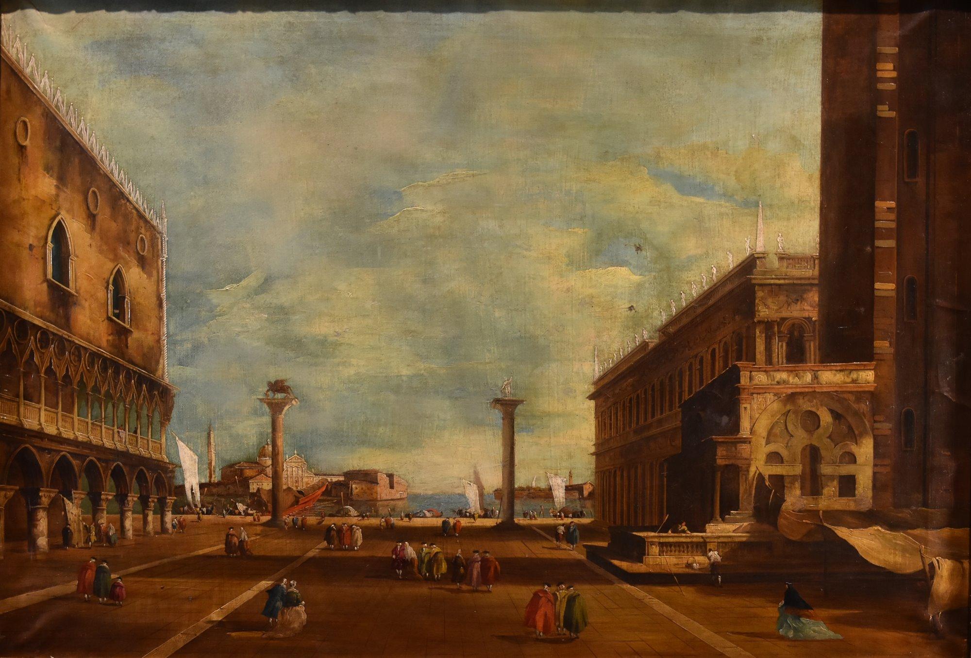 San Marco Venice Zanetti Zilla Paint 18th Century Oil on canvas Landscapa - Romantic Painting by Vittore Zanetti Zilla (Venise 1864 - Milan 1946)