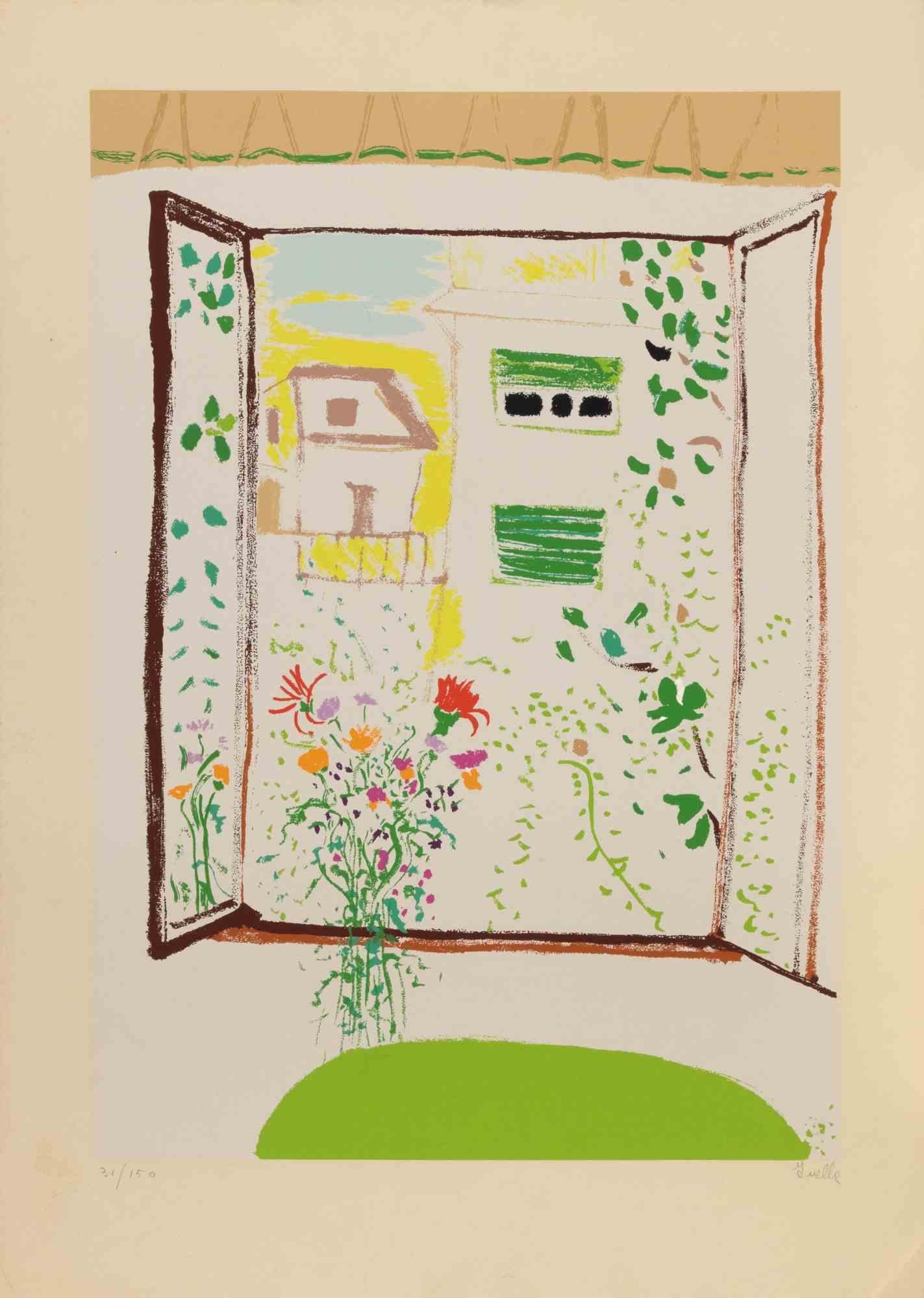Balcony with Flowers - Screenprint by Vittoria De Francesco - 1990s