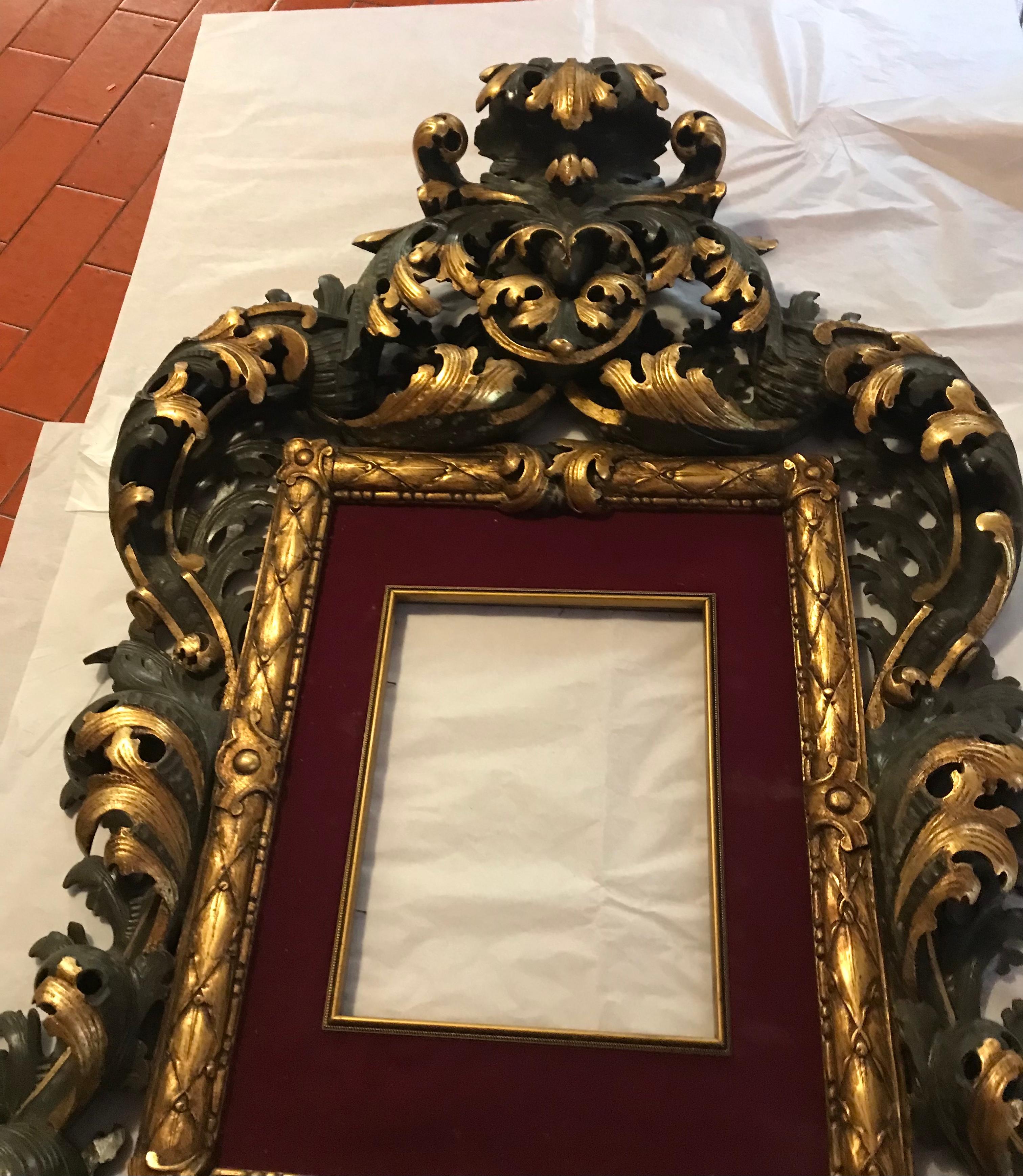 Cadre baroque italien doré et Vittoria  Bois vert en vente 3