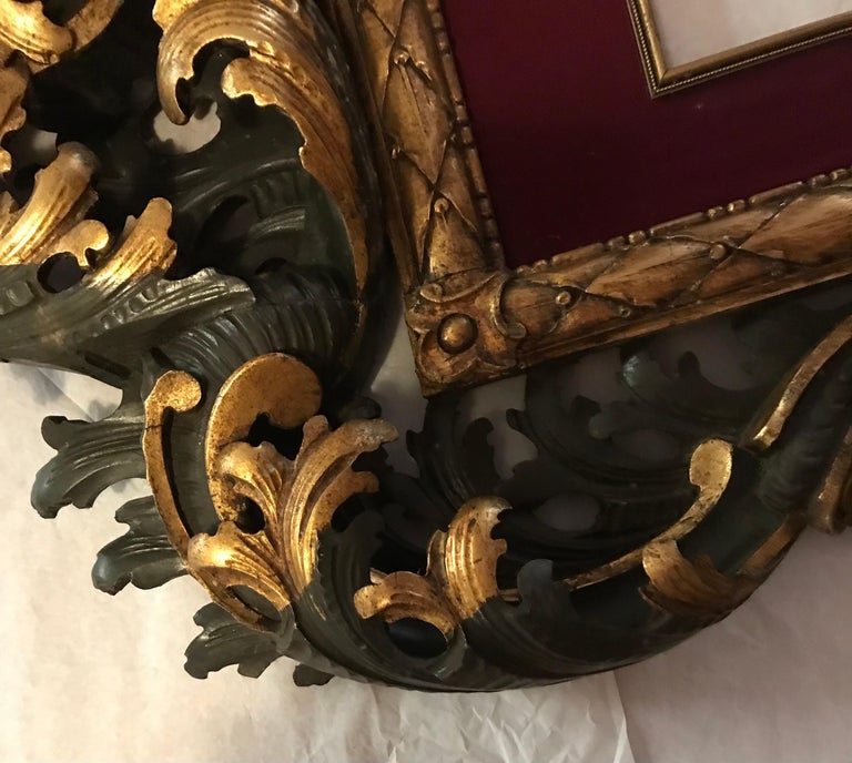 Vittoria Italian Baroque Frame Gilt and Green Wood For Sale at 1stDibs