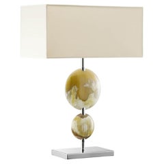 Vittoria Table Lamp in Horn, Stainless Steel & Ivory Shantung by Arcahorn
