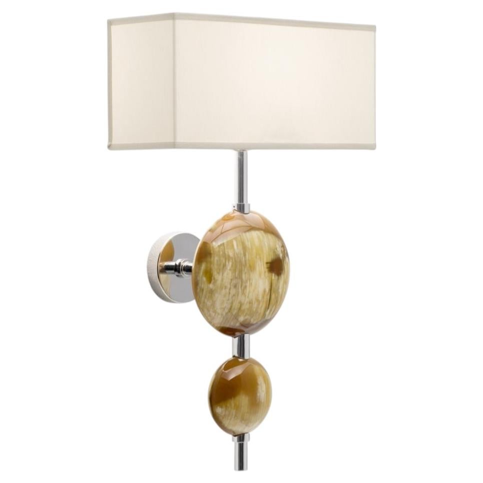 Vittoria Wall Sconce in Horn, Stainless Steel & Ivory Shantung by Arcahorn For Sale