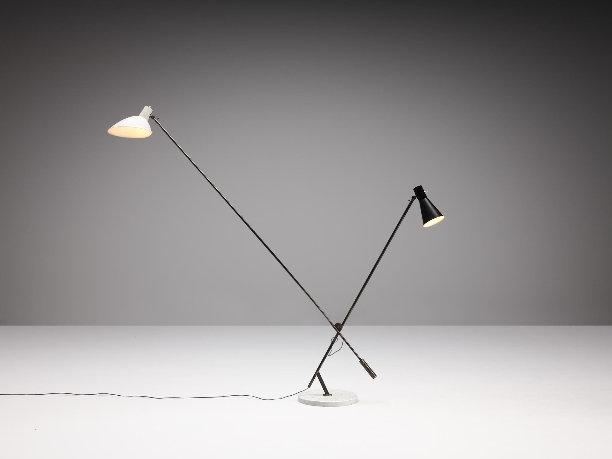 Vittoriano Vigano for Arteluce, floor Lamp, model ‘1049’, Carrara marble, brass, coated aluminum, Italy, 1951/52.

Post-war Italian designer and architect Vittoriano Vigano initially served as an artistic and technical advisor for Arteluce in