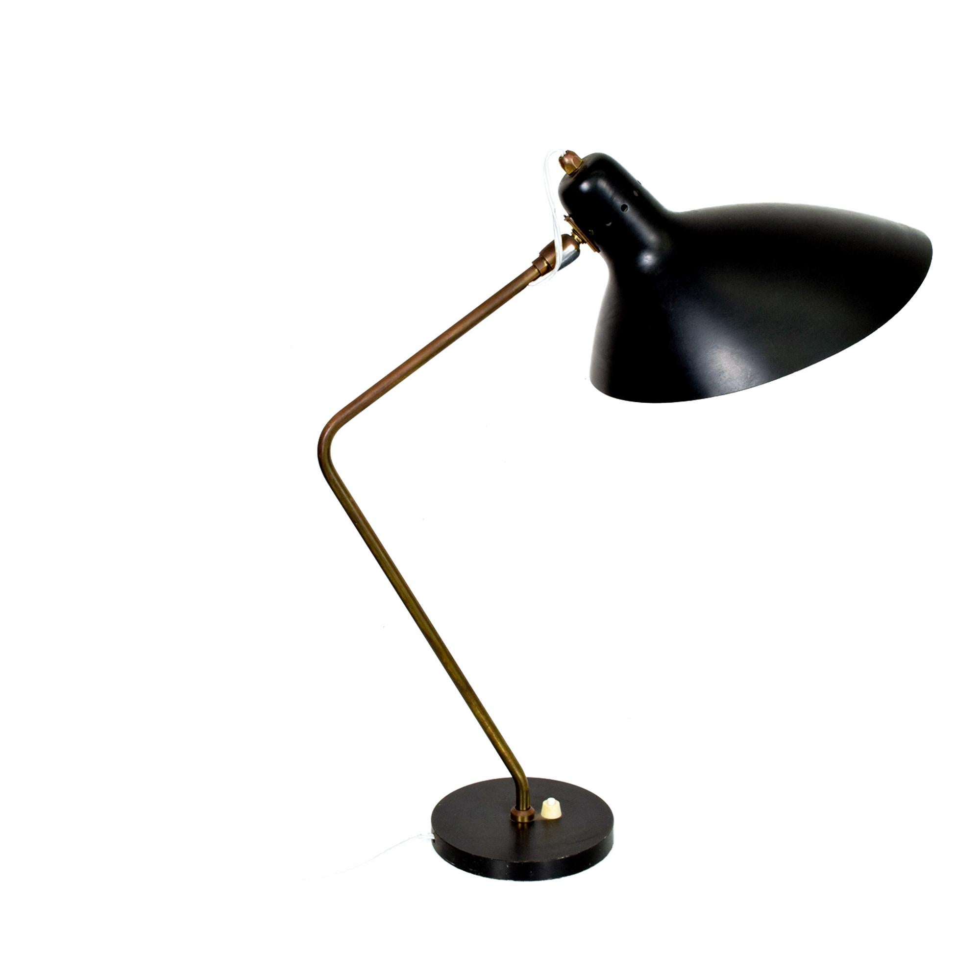 Mid-20th Century Vittoriano Vigano French Table Desk Lamp Black & Brass Serge Mouille France 1950
