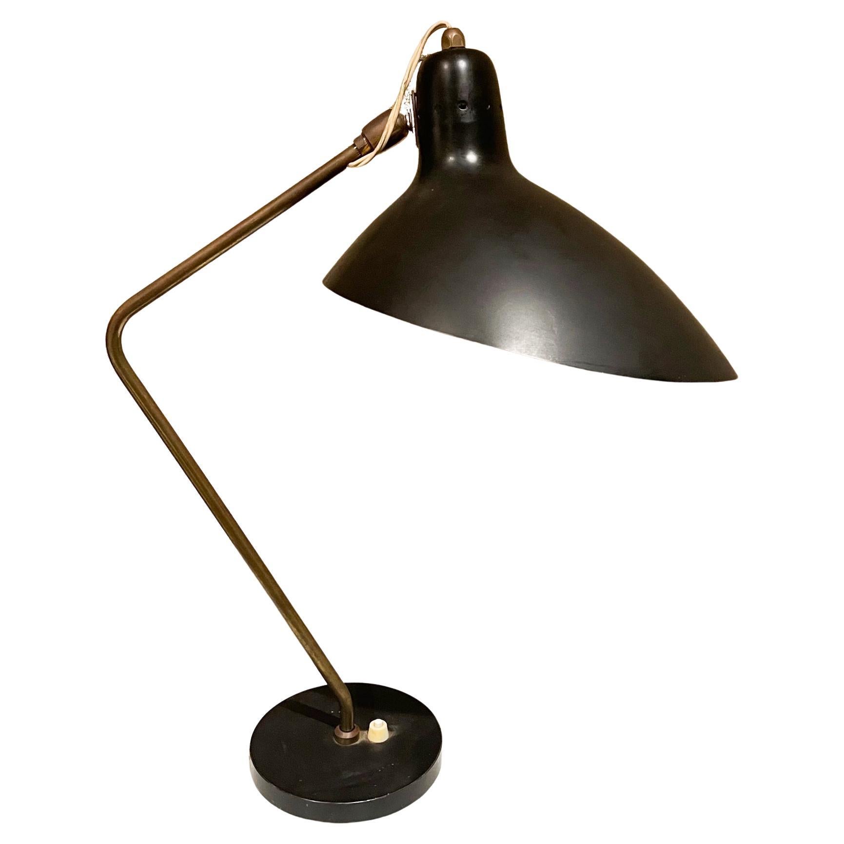 Vittoriano Vigano Sculptural French Table Lamp in Black and Brass France, 1950s For Sale