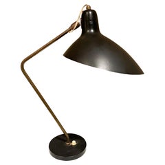 Vittoriano Vigano Sculptural French Table Lamp in Black and Brass France, 1950s