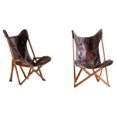 Vittoriano Viganò Set of Two Tripolina Folding Chairs in Leather 1930s Italy