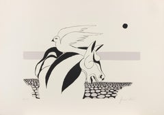 „Pferd und Taube“ – Lithografie von Vittorio Agomeri – 1970er Jahre