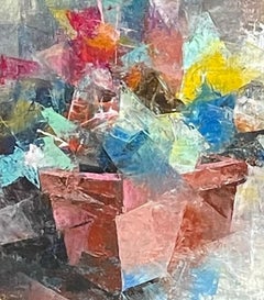 Flowers - Figurative Painting Canvas Colors Blue Red Grey Yellow Pink