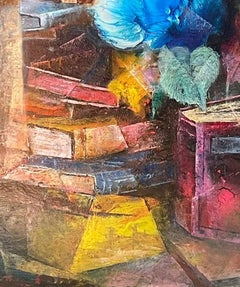 Le Grandi Calle- Figurative Painting Canvas Colors Blue Red Grey Yellow Pink