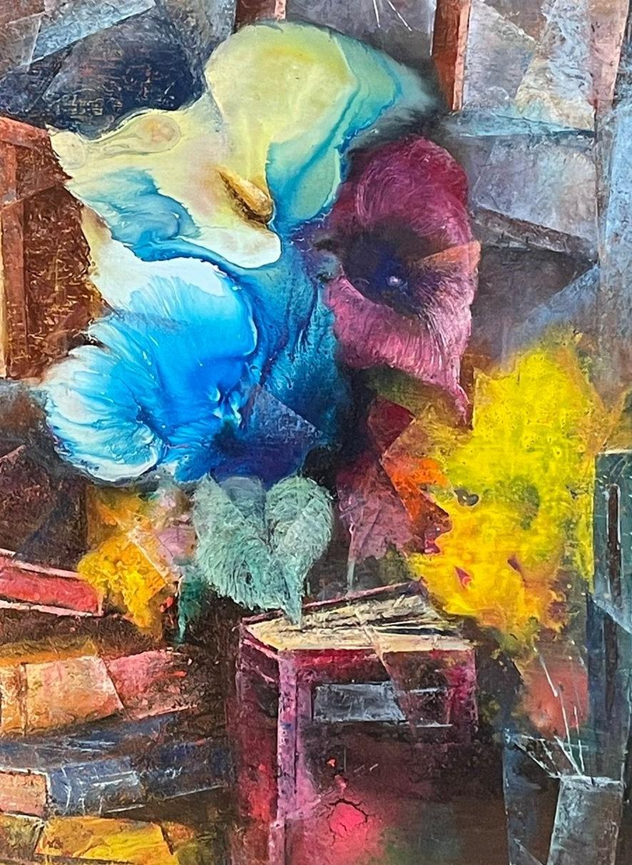 Le Grandi Calle - Peinture figurative sur toile Couleurs Bleu, rouge, gris, jaune et rose - Impressionnisme Painting par Vittorio Angini