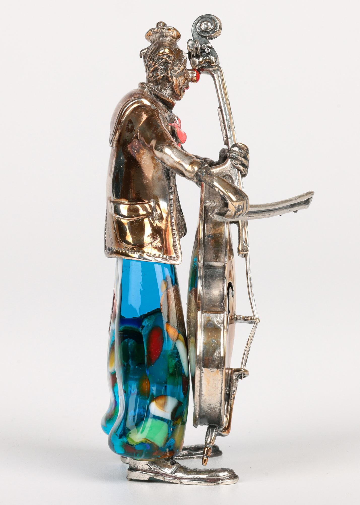 Vittorio Angini Figure de clown jouant du Cello, en Murano, montée sur argent en vente 5