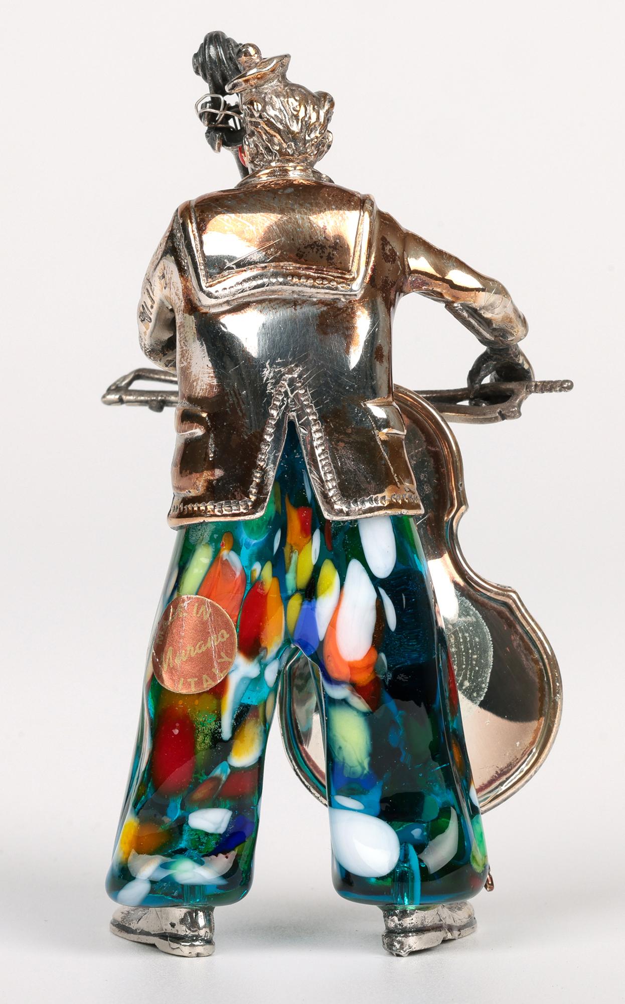 Vittorio Angini Figure de clown jouant du Cello, en Murano, montée sur argent en vente 7