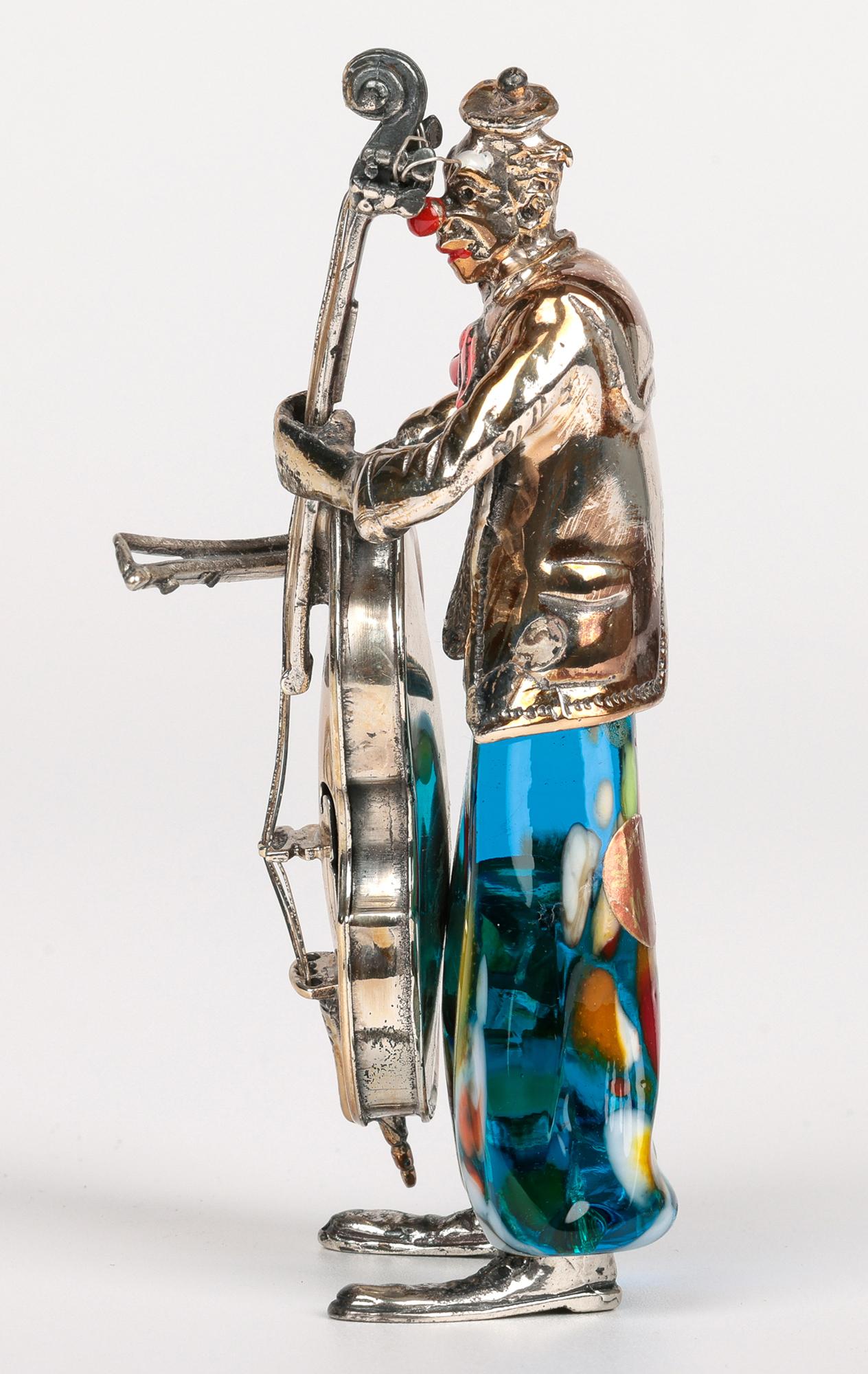 Vittorio Angini Figure de clown jouant du Cello, en Murano, montée sur argent en vente 8