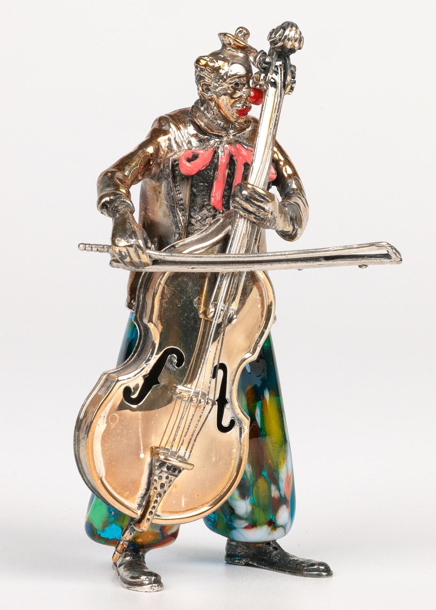 Vittorio Angini Figure de clown jouant du Cello, en Murano, montée sur argent en vente 10
