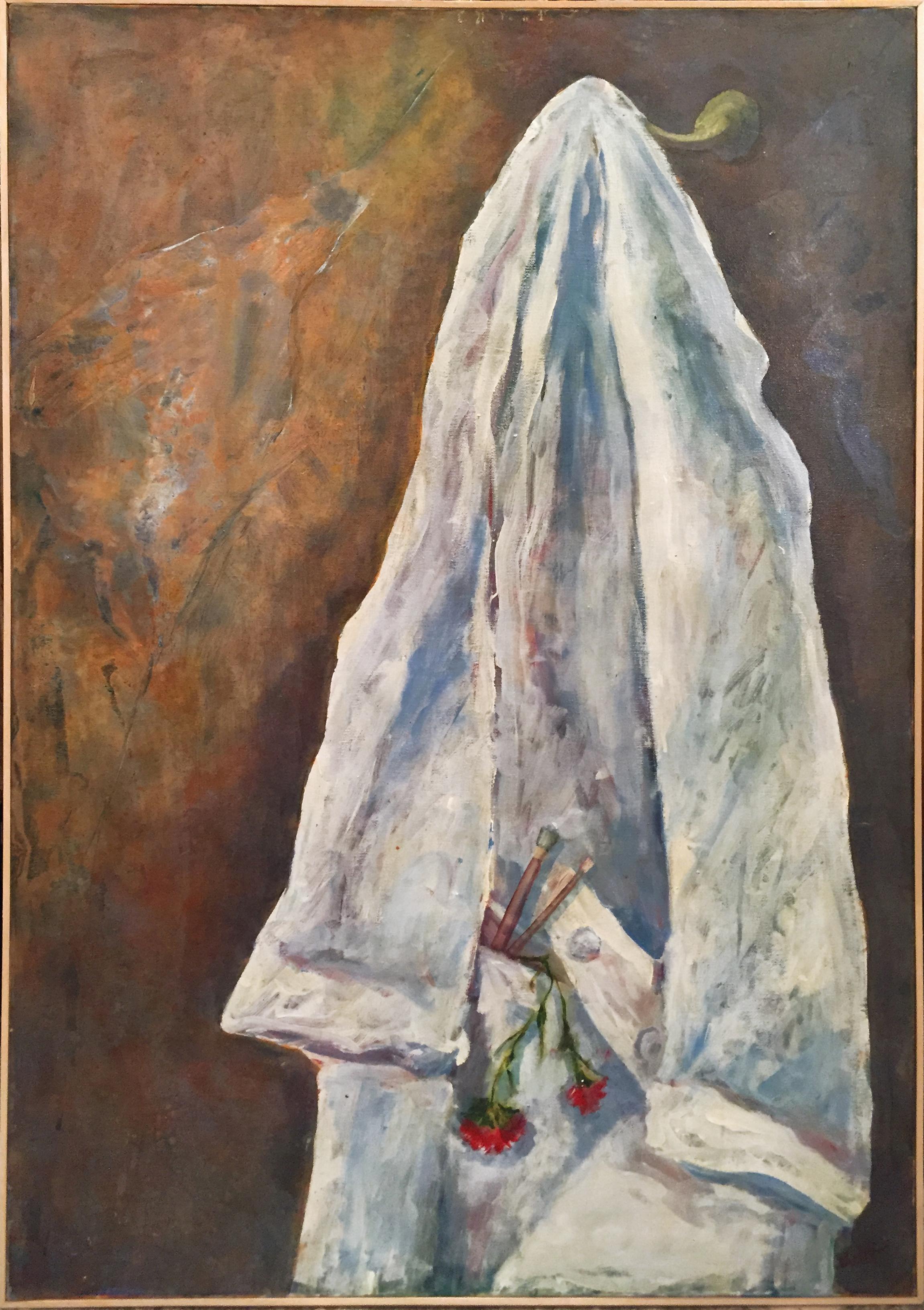 'Artist's Lab Coat' 1977 Oil on Canvas White and Brown Color Still Life Painting For Sale 2