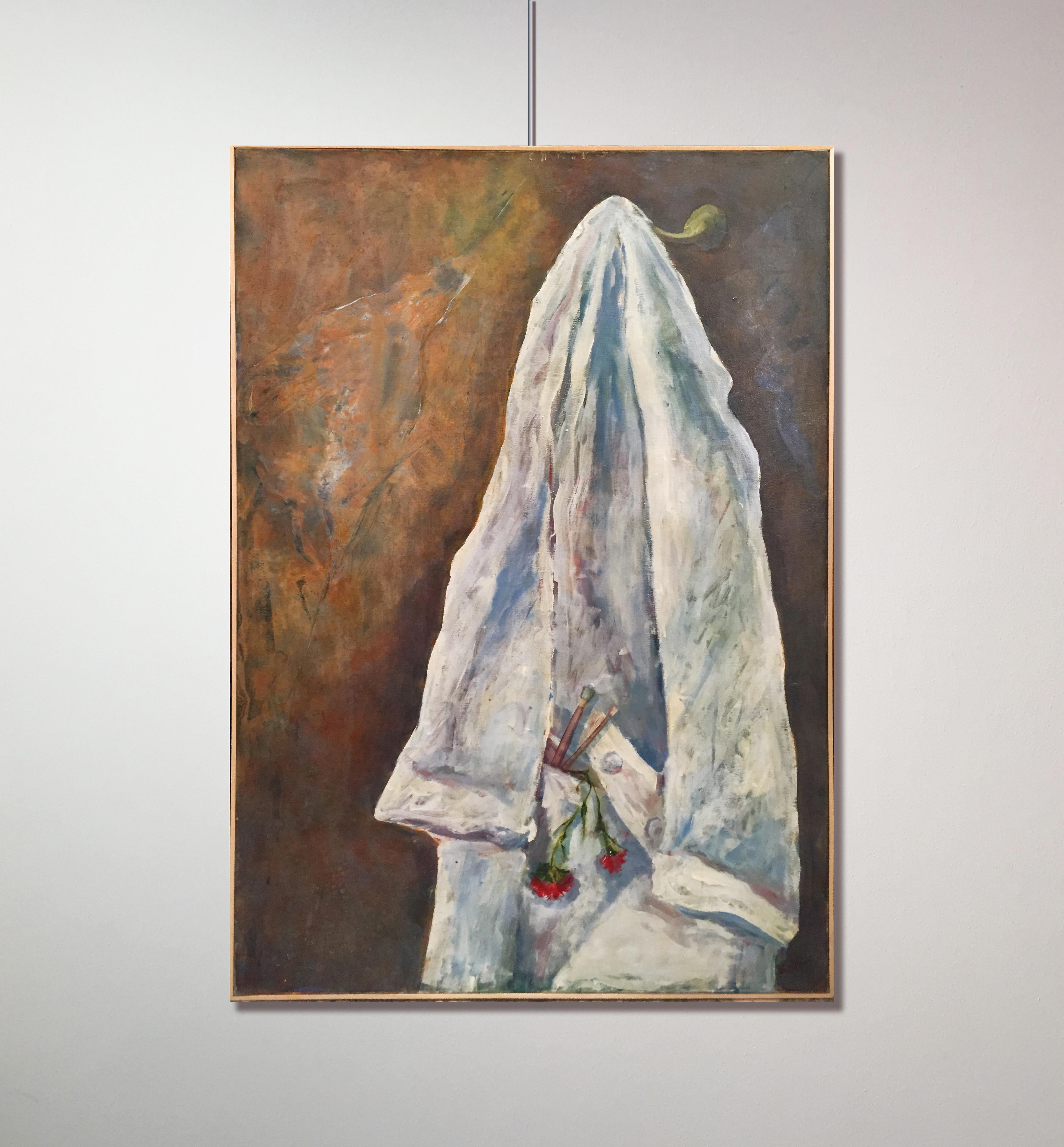 'Artist's Lab Coat' 1977 Oil on Canvas White and Brown Color Still Life Painting For Sale 3