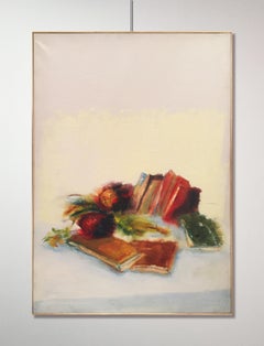 'Raffi is in Sicily' 1986 Oil on Canvas Still Life Painting White and Warm Color