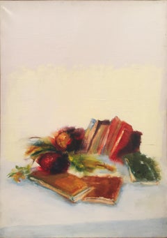 'Raffi is in Sicily' 1986 Oil on Canvas Still Life Painting White and Warm Color