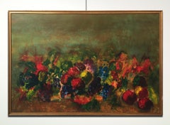 'Still Life' 1982 Oil Canvas Painting Contemporary Italian Artist Colorful