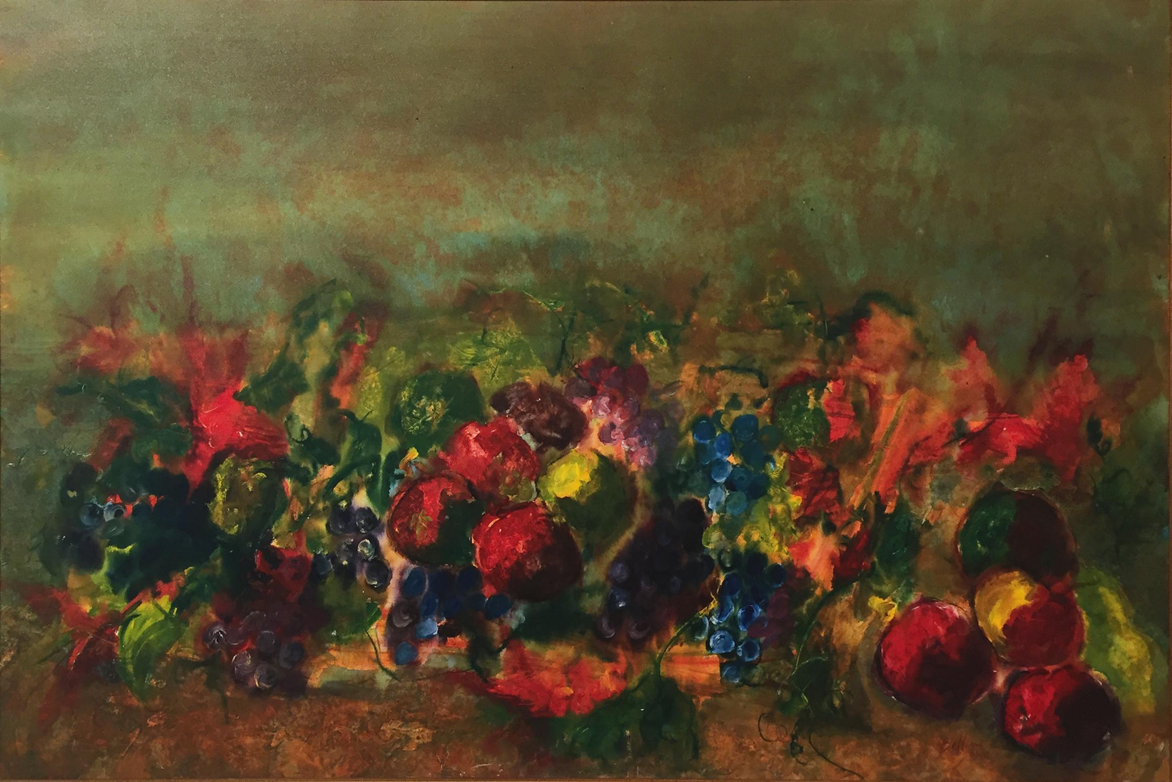 Vittorio Bellini Still-Life Painting - 'Still Life' 1982 Oil Canvas Painting Contemporary Italian Artist Colorful
