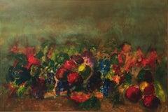 'Still Life' 1982 Oil Canvas Painting Contemporary Italian Artist Colorful