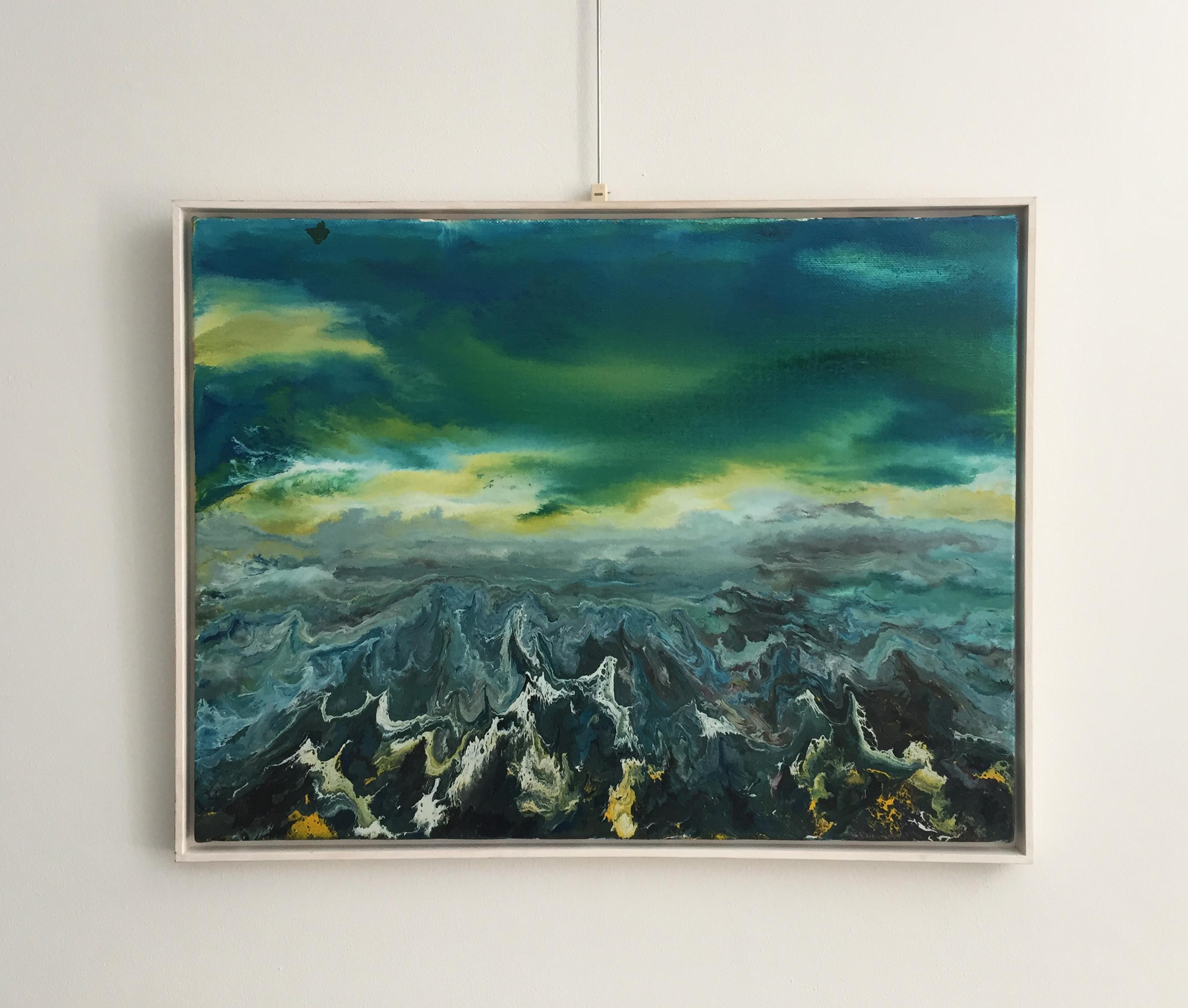 Vittorio Bellini 'Landscape' 2002-2003 Oil Enamel Canvas Sky Sea Colorful Blue For Sale 1