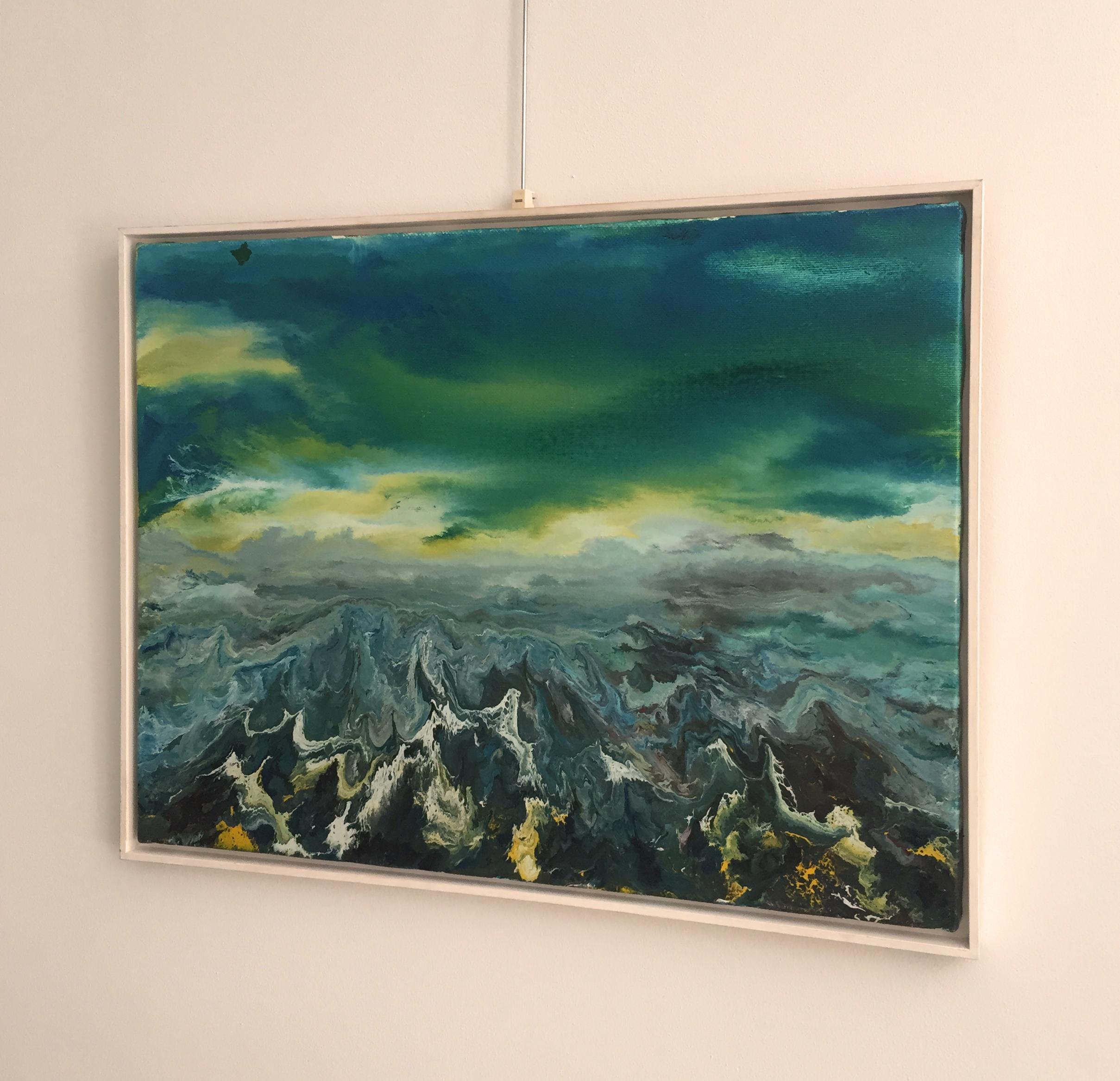 Vittorio Bellini 'Landscape' 2002-2003 Oil Enamel Canvas Sky Sea Colorful Blue For Sale 4