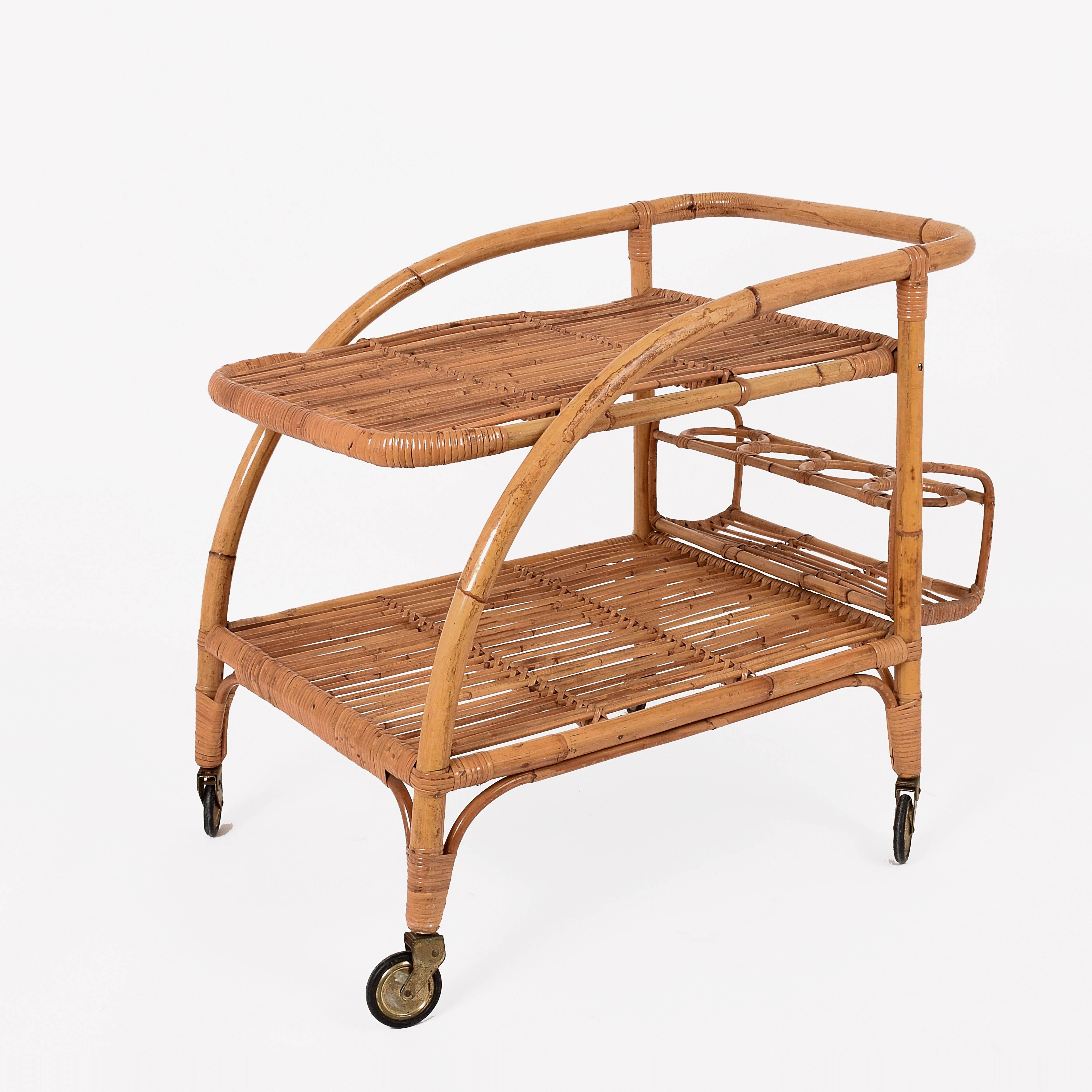 vintage rattan bar cart