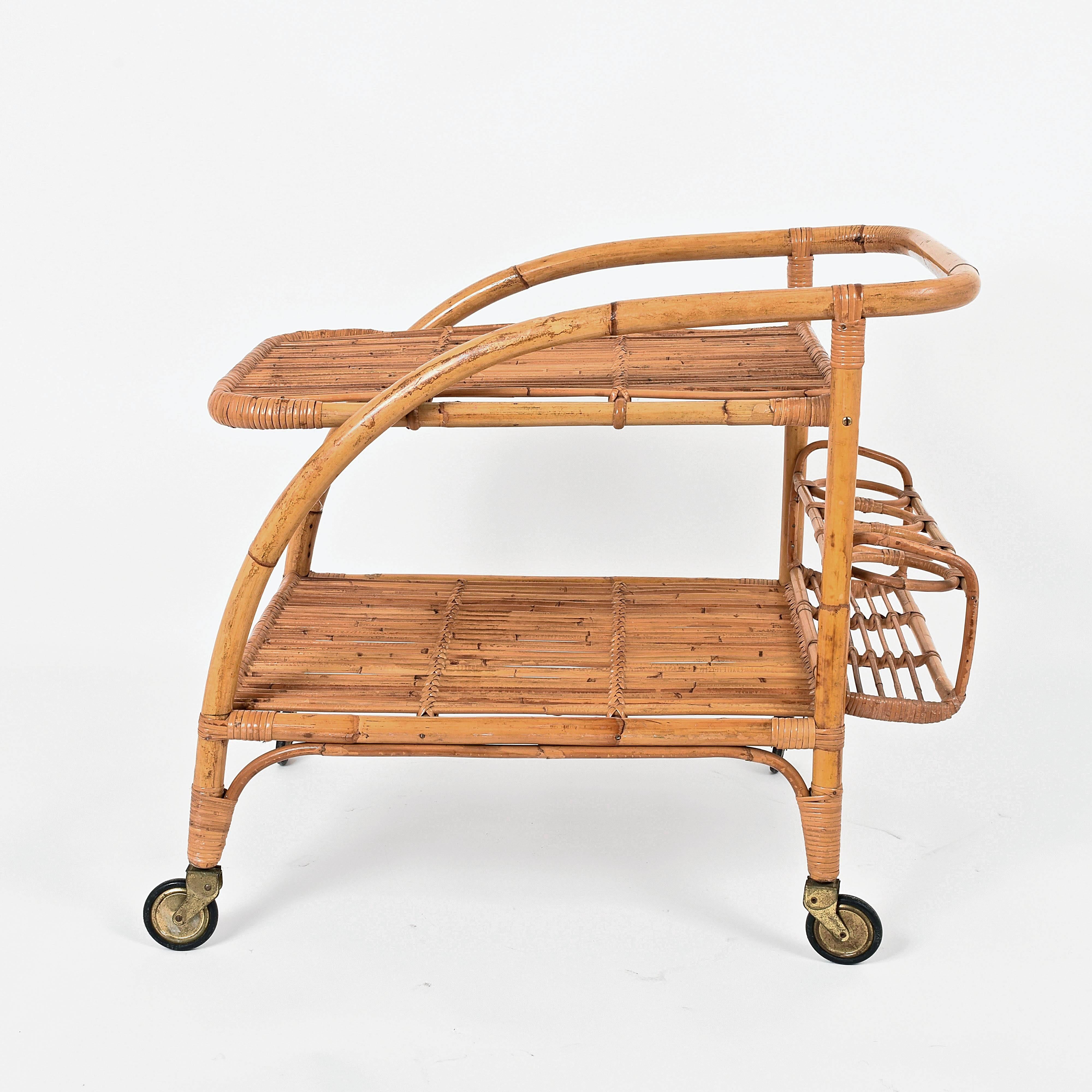 vintage wicker bar cart
