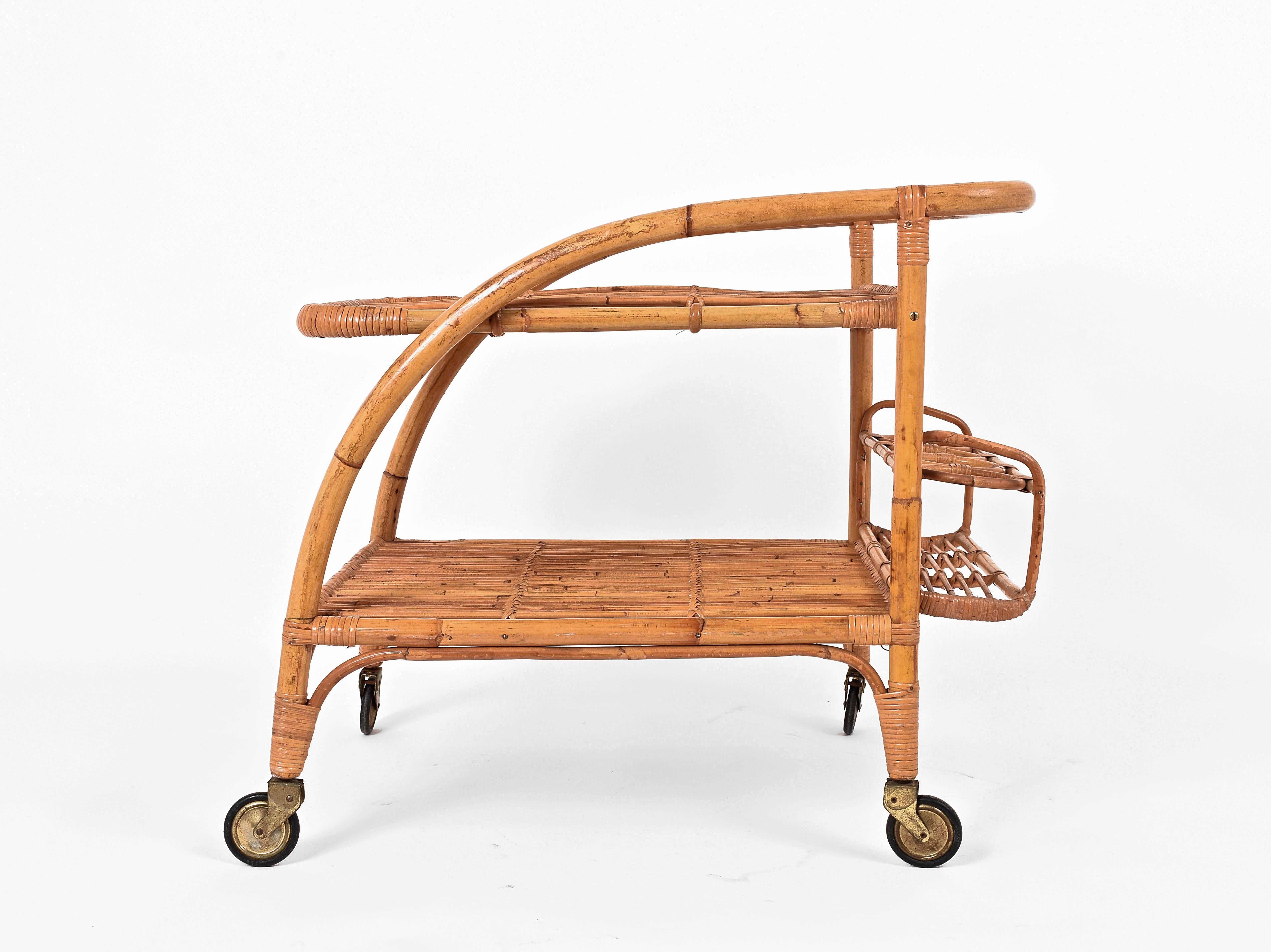 rattan serving cart