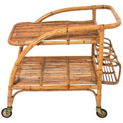 Vittorio Bonacina  Bamboo Rattan, servant Bar Cart  1950s, Trolley Vintage