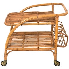 Vittorio Bonacina Bamboo Rattan, servant Bar Cart 1950s, Trolley Vintage