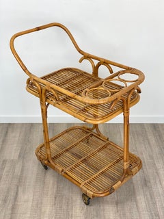 Vittorio Bonacina Bamboo Rattan Serving Bar Trolley Cart, 1960s, Italy