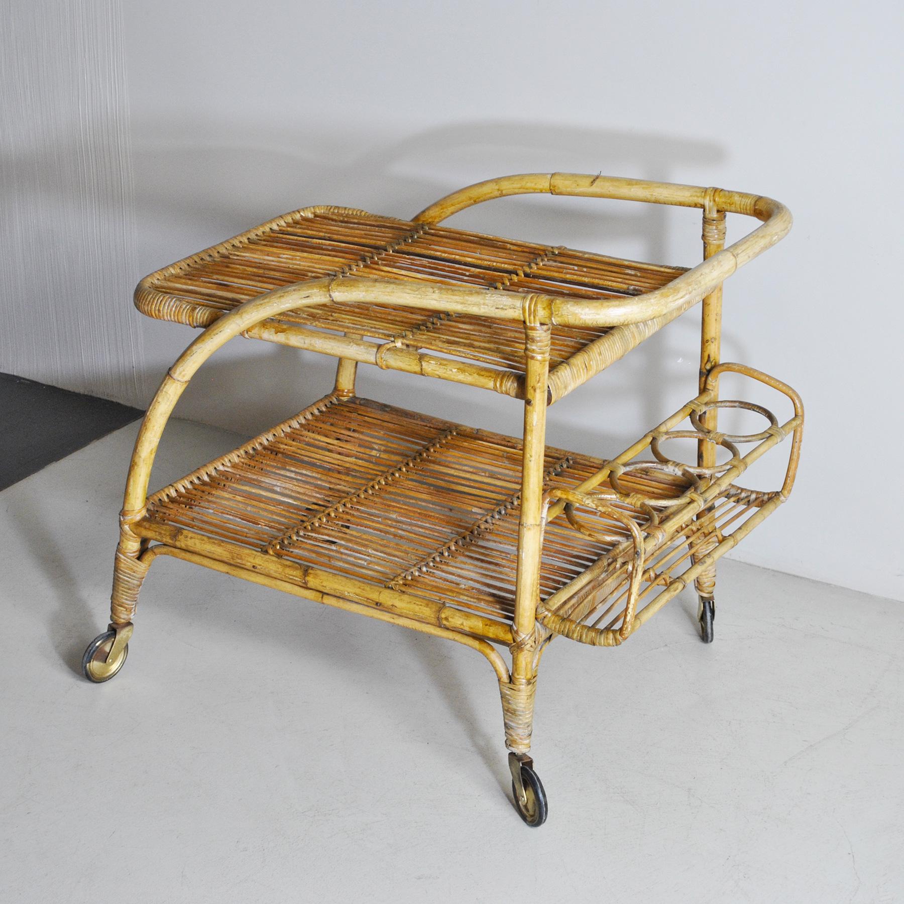 Mid-Century Modern Tito Agnoli in the Style Bamboo Trolley Bar For Sale