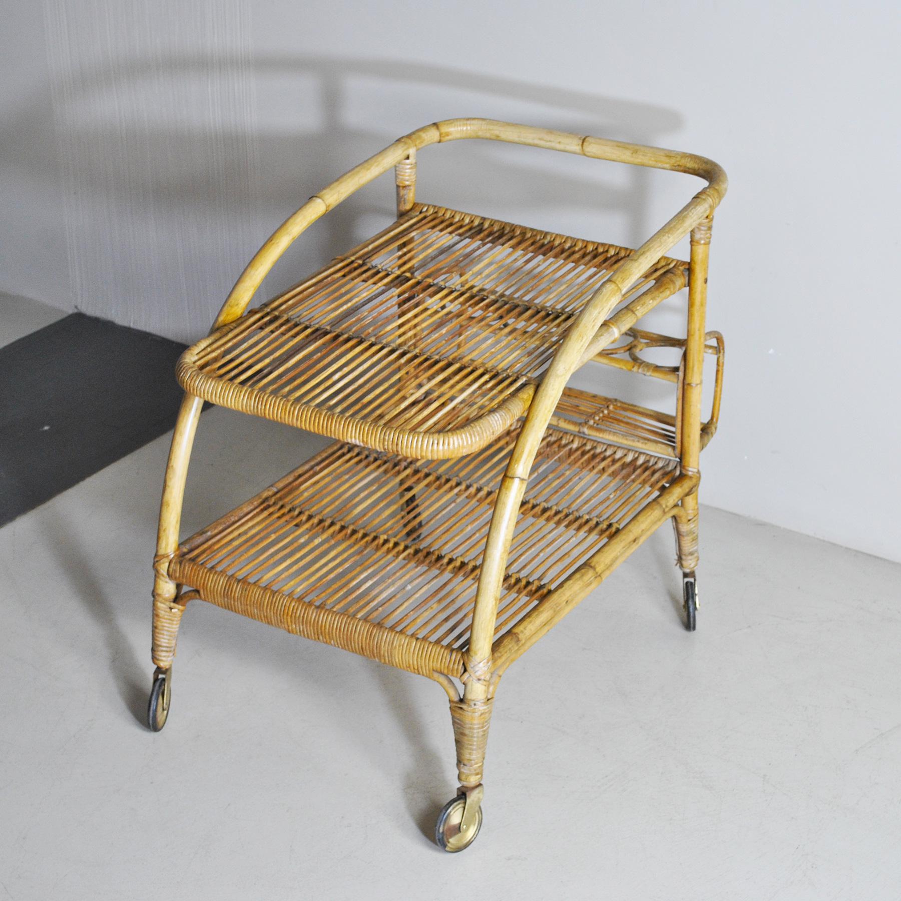 Tito Agnoli in the Style Bamboo Trolley Bar In Good Condition For Sale In bari, IT
