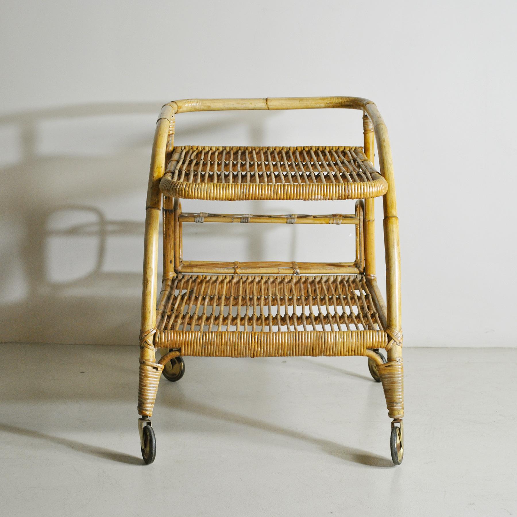 Mid-20th Century Tito Agnoli in the Style Bamboo Trolley Bar For Sale