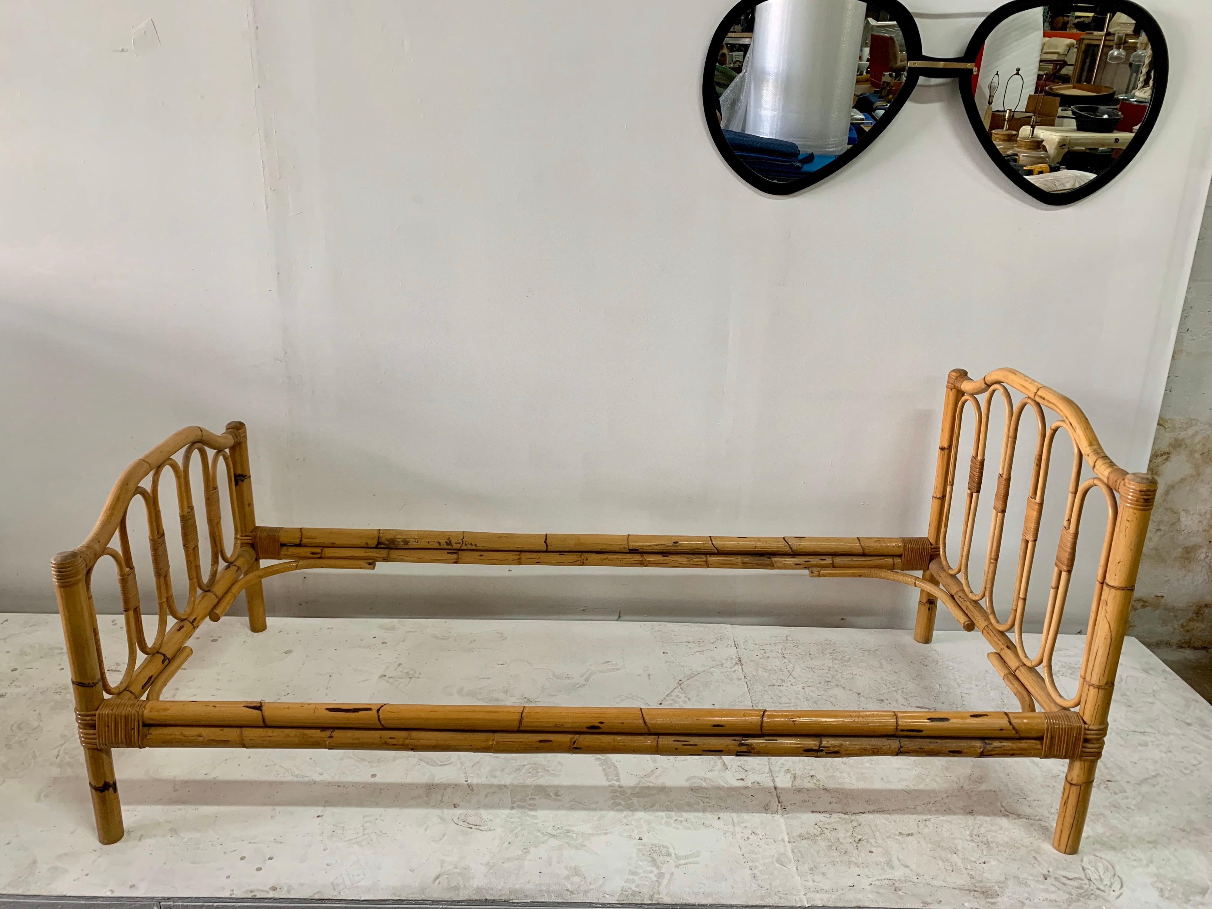 Vintage Italian Rattan Twin Bed Frame, Two Available 1
