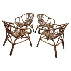 Vittorio Bonacina Rattan Garden Set 4 Chairs Modern Design 1960's