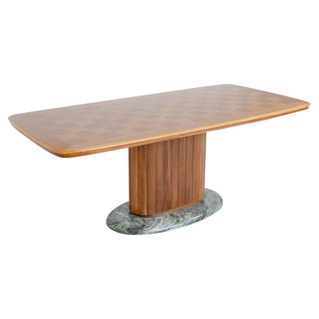 Vittorio Dassi 1940s Dining Table with a Very Nice Mahogany Oval Column Base