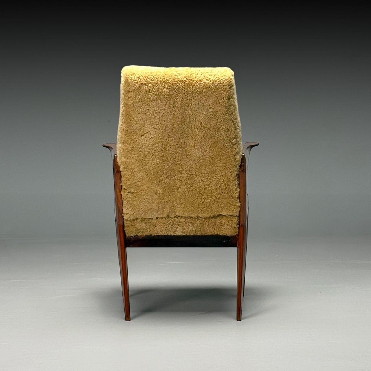 Vittorio Dassi Attr, Sillón moderno italiano de mediados de siglo, piel de cordero, años 50 en venta 3